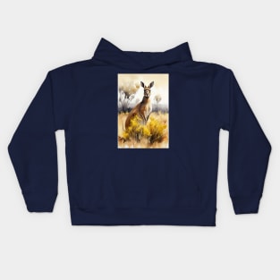 Watercolor Kangaroo: Delightful Australian Wildlife Art Kids Hoodie